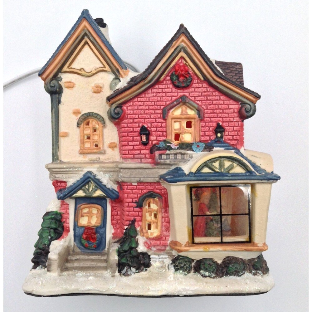 Vtg Christmas Lighted Village House Building Porcelain Holiday Decor Collectible
